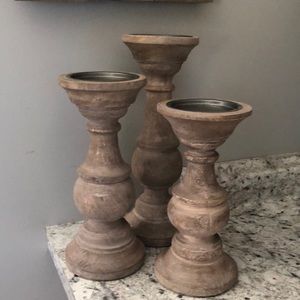 Set of 3 Wooden Candle Holders for Pillar Candles